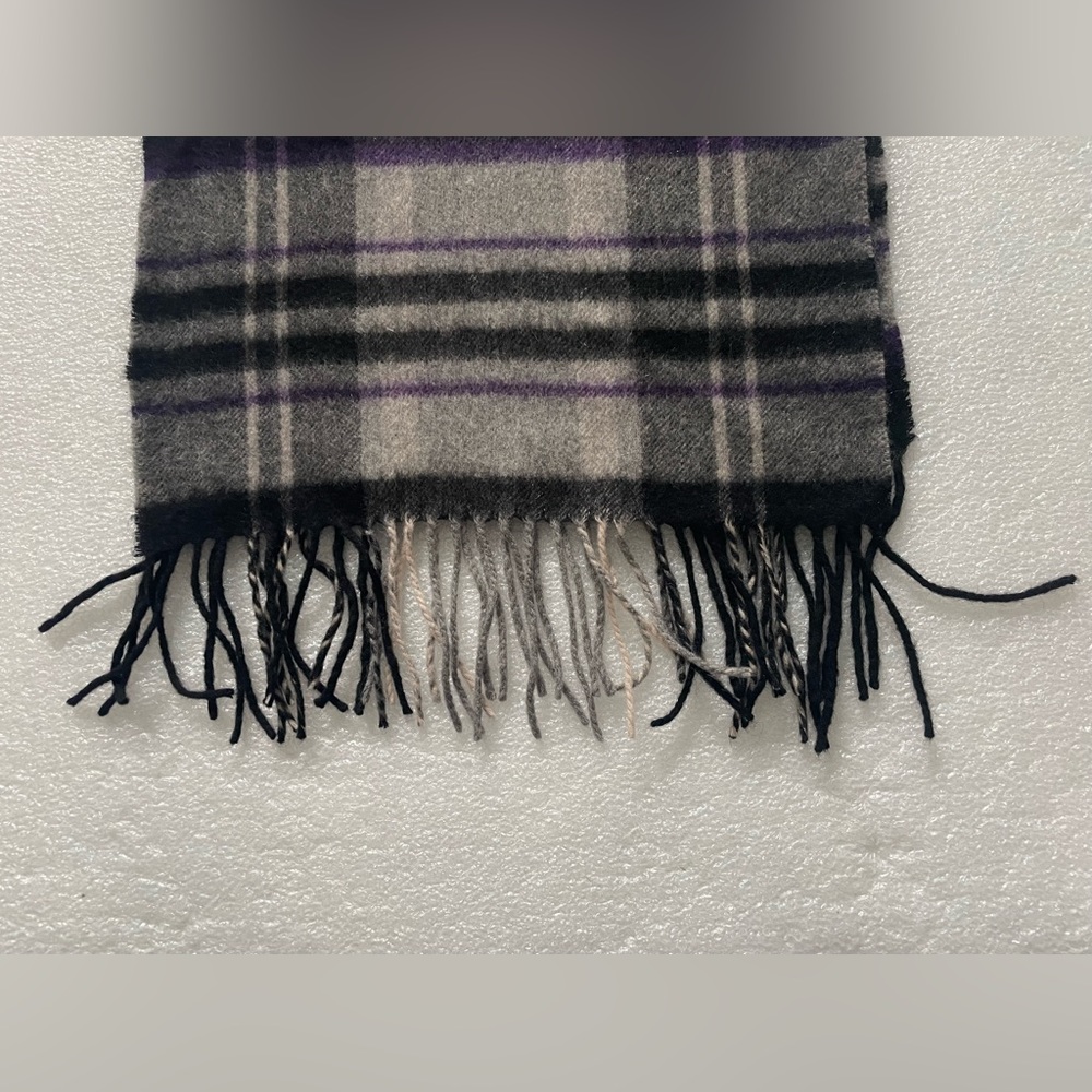 Burberry Pattern Scarf Women Warm Cashmere Wool Size 68x11.75 Shawl Cape Purple - Picture 2 of 3